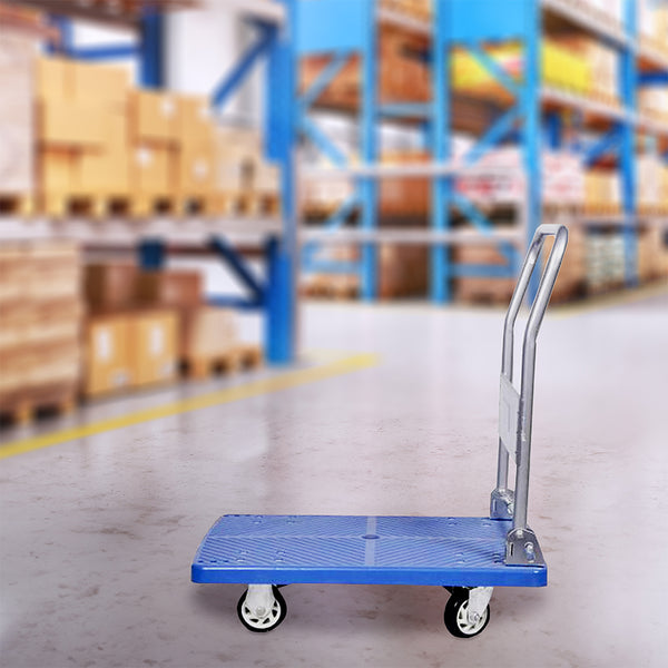 Restaurantware RW Clean Blue Plastic Large Folding Platform Cart - 660 Lb Capacity - 35 1/2" X 23 1/4" X 27 3/4" - 1 Count Box