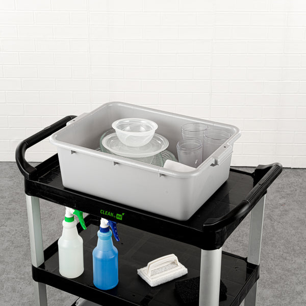 Restaurantware RW Clean Gray Plastic Bus Tub - Deep Easy Grip - 20" X 15" X 7" - 10 Count Box