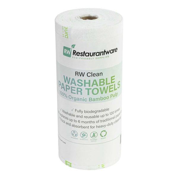 Restaurantware RW Clean White Bamboo Washable Paper Towel Roll - 11" X 11" - 50 Sheets X 10 Rolls