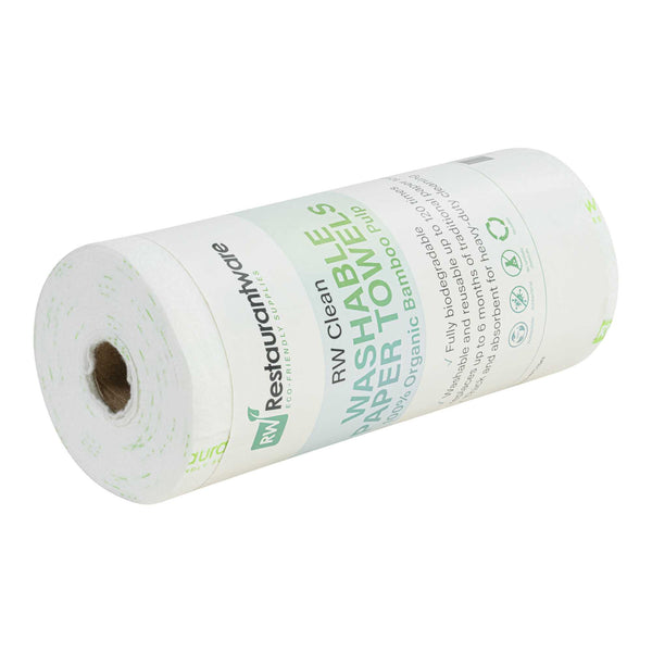 Restaurantware RW Clean White Bamboo Washable Paper Towel Roll - 11" X 11" - 50 Sheets X 10 Rolls