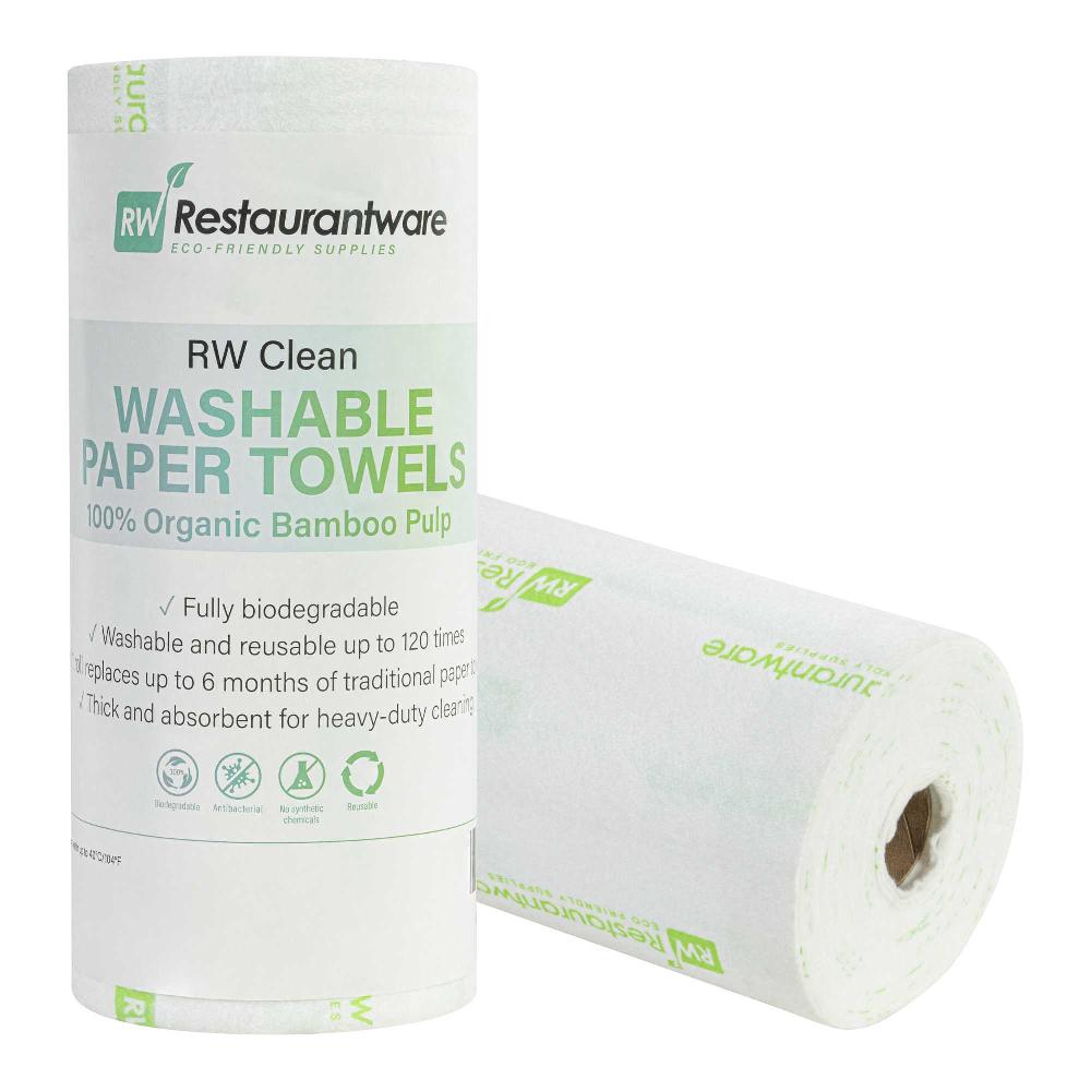 restaurantware RW Clean White Bamboo Washable Paper Towel Roll - 11" x 11" - 50 Sheets x 10 Rolls