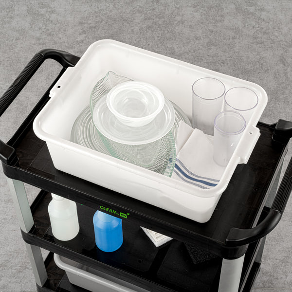 Restaurantware RW Clean White Plastic Bus Tub - Deep Easy Grip - 20" X 15" X 7" - 10 Count Box