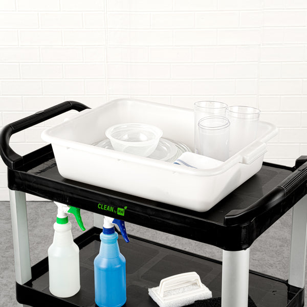 Restaurantware RW Clean White Plastic Bus Tub - Easy Grip - 20" X 15" X 5" - 10 Count Box