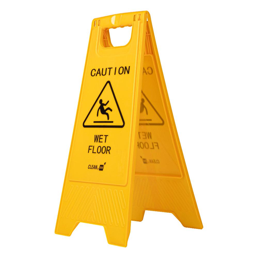 restaurantware RW Clean Yellow Plastic Caution Wet Floor Sign - Double-Sided - 11 3/4" x 2" x 24 1/2" - 1 count box