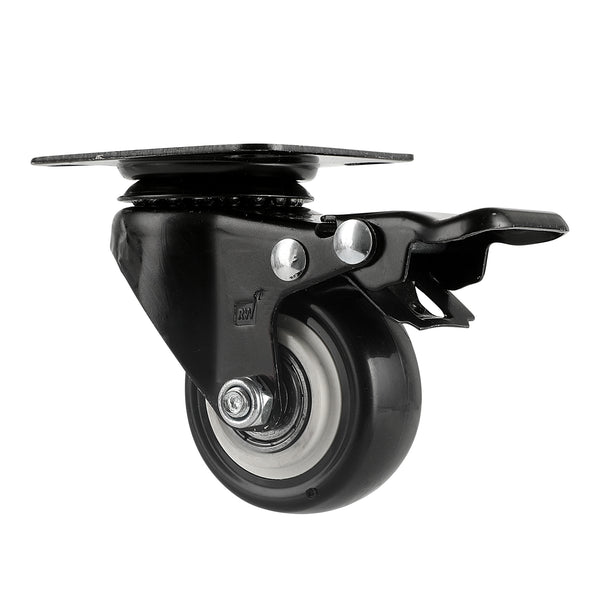 Restaurantware RW Hardware Black Swivel Plate Caster - With Brakes And Mounting Hardware - 2" - 4 Count Box
