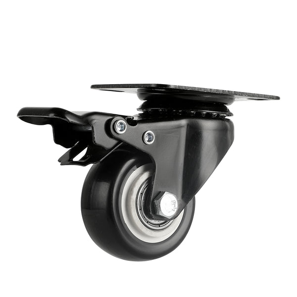 Restaurantware RW Hardware Black Swivel Plate Caster - With Brakes And Mounting Hardware - 2" - 4 Count Box