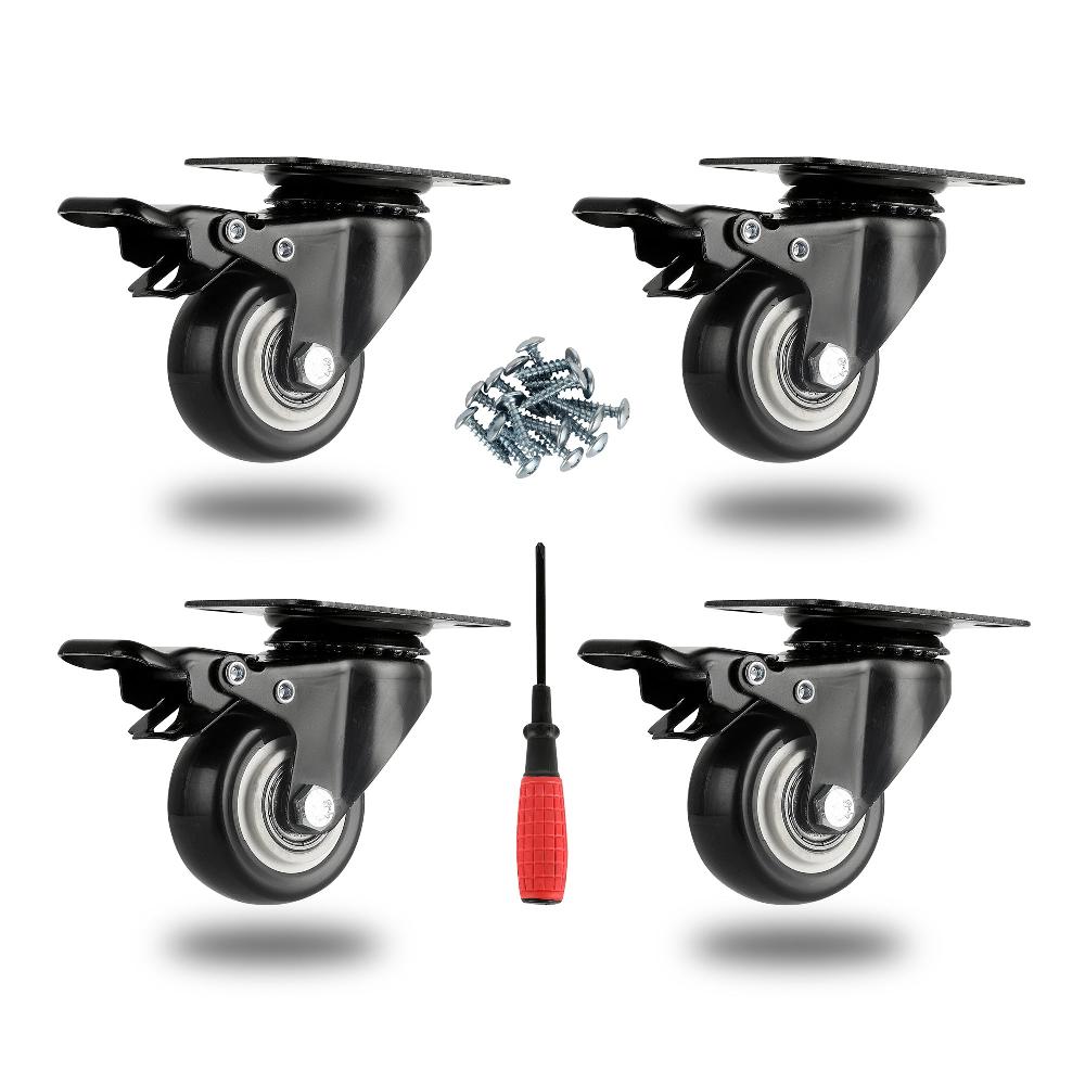 restaurantware RW Hardware Black Swivel Plate Caster - with Brakes and Mounting Hardware - 2" - 4 count box