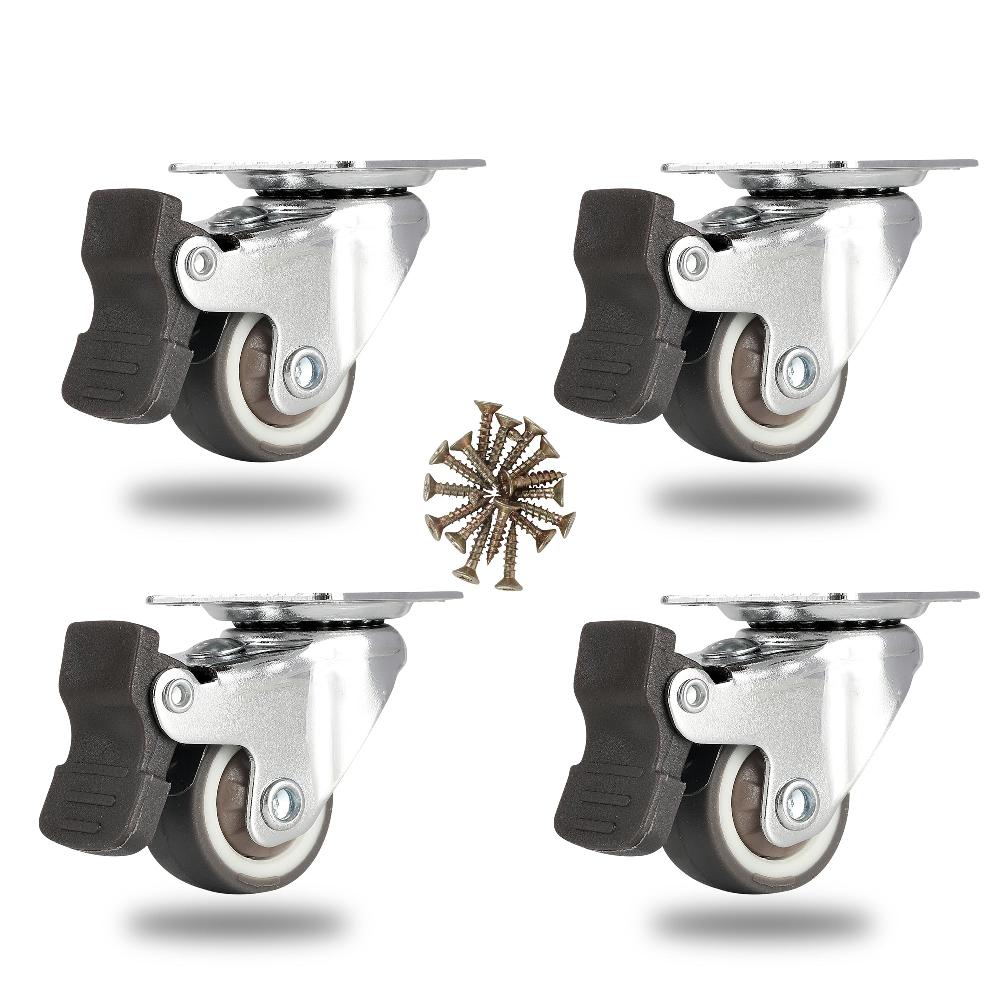 restaurantware RW Hardware Gray Swivel Plate Caster - with Brakes and Mounting Hardware - 1" - 4 count box
