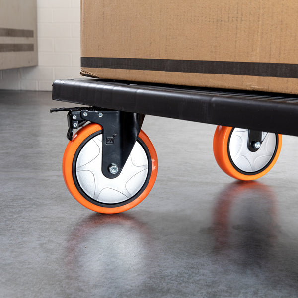 Restaurantware RW Hardware Orange Swivel Plate Caster - With Brakes And Mounting Hardware Heavy Duty - 6" - 4 Count Box
