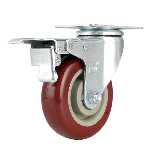 Restaurantware RW Hardware Red Swivel Plate Caster - With Brakes And Mounting Hardware - 4" - 4 Count Box