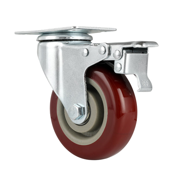 Restaurantware RW Hardware Red Swivel Plate Caster - With Brakes And Mounting Hardware - 4" - 4 Count Box