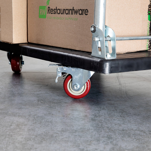 Restaurantware RW Hardware Red Swivel Plate Caster - With Brakes And Mounting Hardware - 3" - 4 Count Box