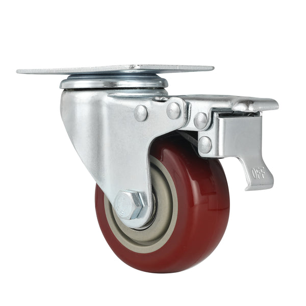 Restaurantware RW Hardware Red Swivel Plate Caster - With Brakes And Mounting Hardware - 3" - 4 Count Box