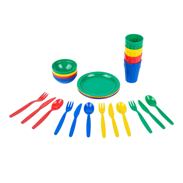 Restaurantware RW Kids 24-Piece Assorted Plastic Kids Dinnerware Set With Plates - Microwave-Safe Dishwasher-Safe BPA-Free - 1 Count Box
