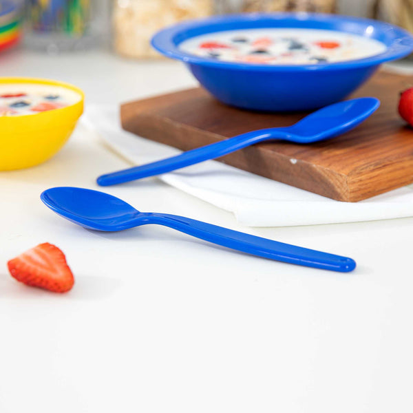 Restaurantware RW Kids Blue Plastic Spoon - 6 3/4" X 1 1/4" - 10 Count Box