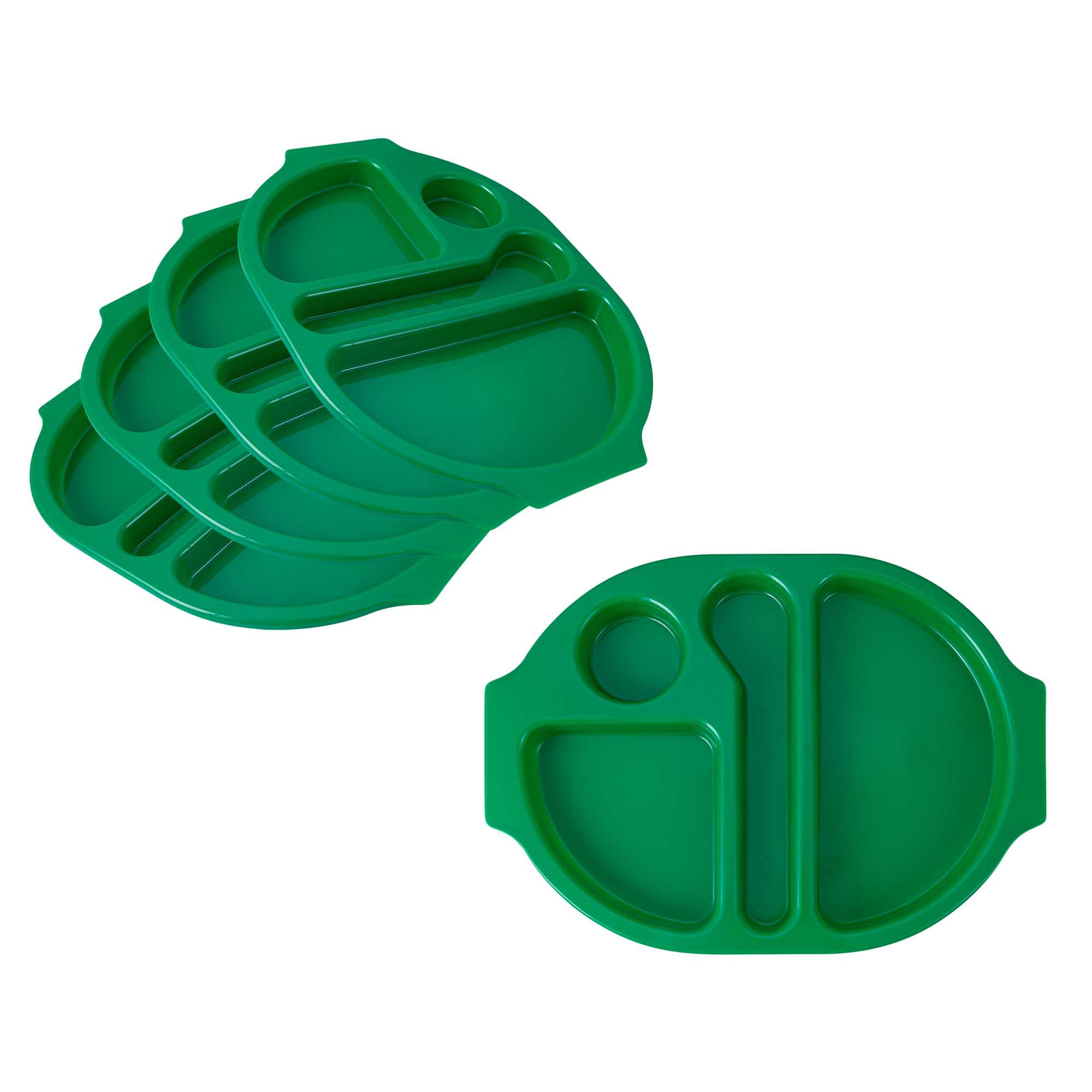 restaurantware RW Kids Green Plastic Lunch Tray - 4 Compartments - 14 3/4" x 11" x 1" - 10 count box