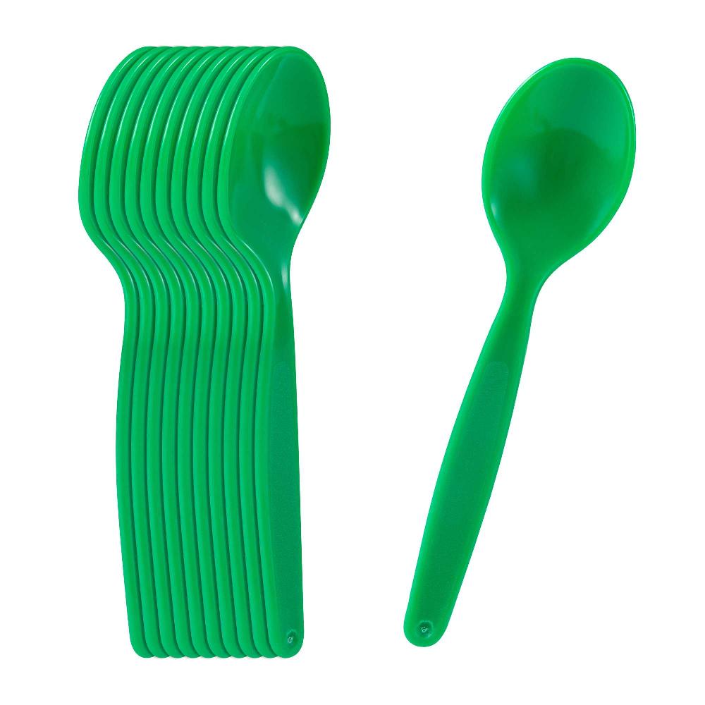 restaurantware RW Kids Green Plastic Spoon - 6 3/4" x 1 1/4" - 10 count box