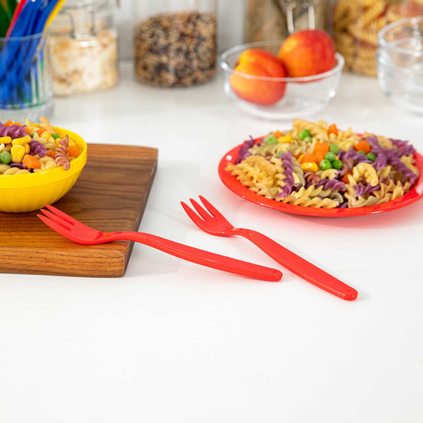 Restaurantware RW Kids Red Plastic Fork - 6 3/4" - 10 Count Box