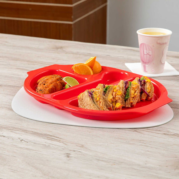 Restaurantware RW Kids Red Plastic Lunch Tray - 4 Compartments - 14 3/4" X 11" X 1" - 10 Count Box