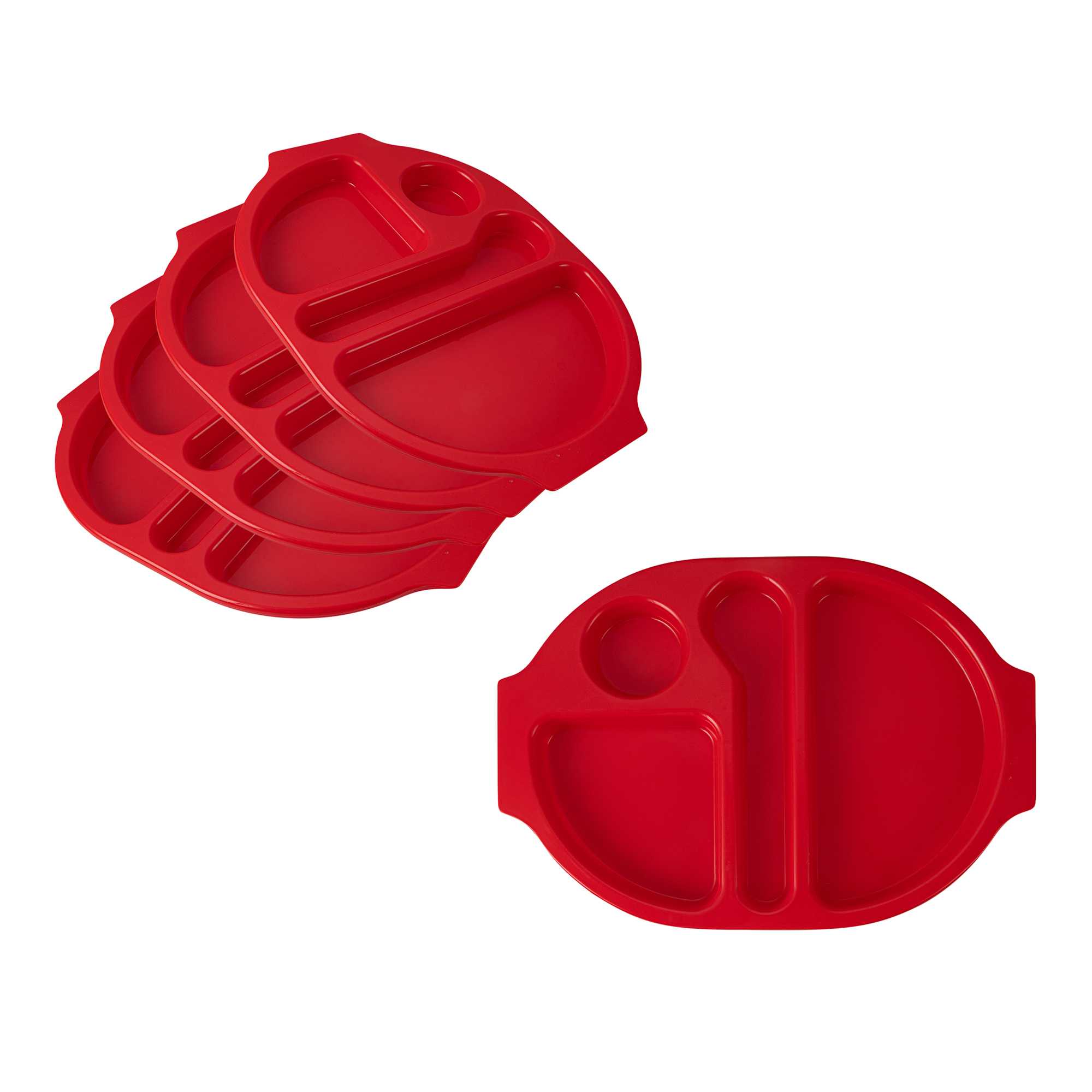 restaurantware RW Kids Red Plastic Lunch Tray - 4 Compartments - 14 3/4" x 11" x 1" - 10 count box