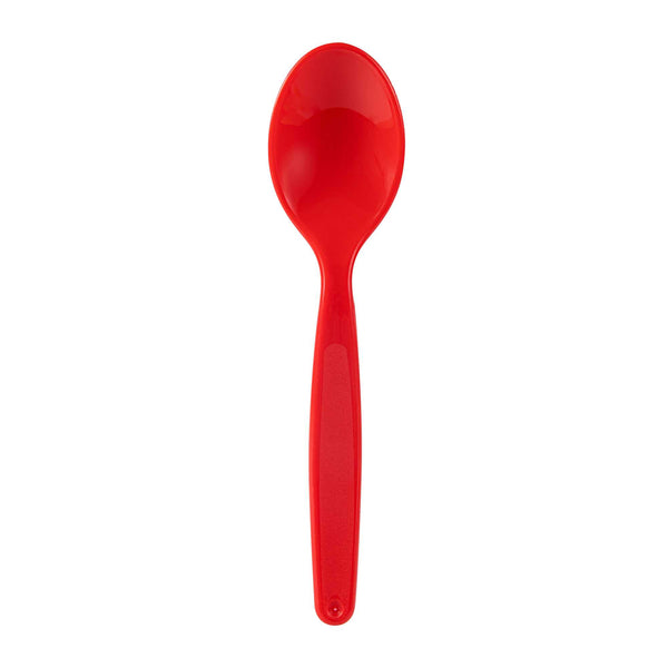 Restaurantware RW Kids Red Plastic Spoon - 6 3/4" X 1 1/4" - 10 Count Box