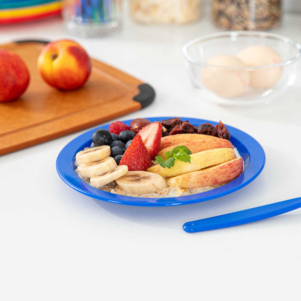 Restaurantware RW Kids Round Blue Plastic Plate - 6 3/4" X 6 3/4" - 10 Count Box