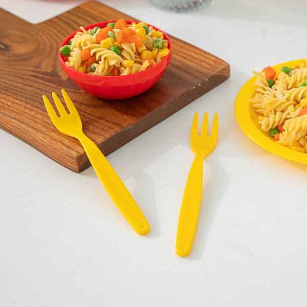 Restaurantware RW Kids Yellow Plastic Fork - 6 3/4" - 10 Count Box