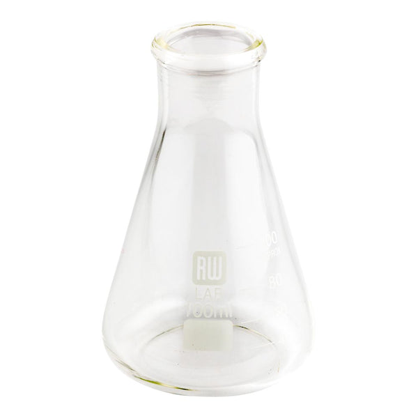 Restaurantware RW Lab 100 ML Glass Conical Flask - Borosilicate - 2 1/2" X 2 1/2" X 4" - 10 Count Box