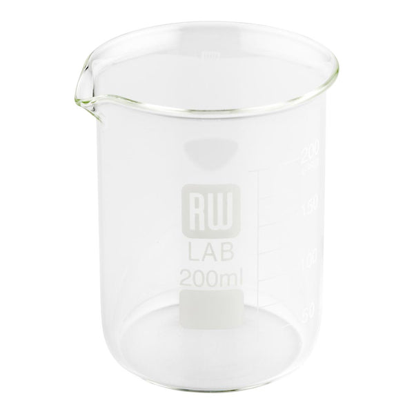 Restaurantware RW Lab 200 ML Glass Beaker - Borosilicate - 3" X 2 3/4" X 3 1/2" - 10 Count Box