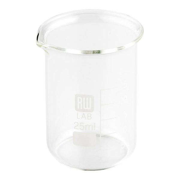 Restaurantware RW Lab 25 ML Glass Beaker - Borosilicate - 1 1/2" X 1 3/4" X 2" - 10 Count Box