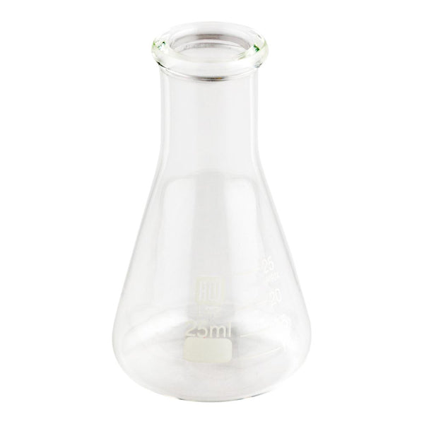 Restaurantware RW Lab 25 ML Glass Conical Flask - Borosilicate - 1 3/4" X 1 3/4" X 3" - 10 Count Box