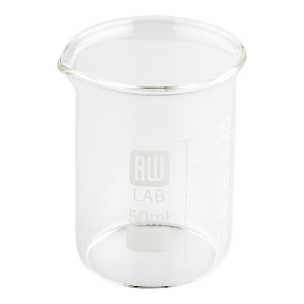 Restaurantware RW Lab 50 ML Glass Beaker - Borosilicate - 2" X 2" X 2 1/2" - 10 Count Box