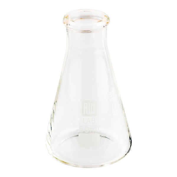 Restaurantware RW Lab 50 ML Glass Conical Flask - Borosilicate - 2" X 2" X 3 1/2" - 10 Count Box