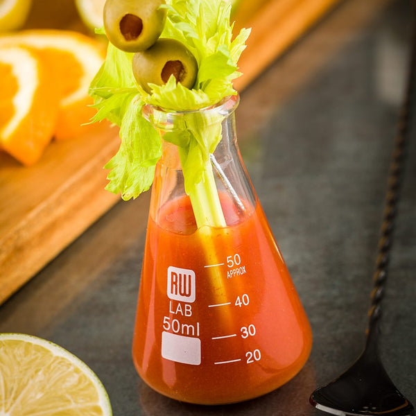Restaurantware RW Lab 50 ML Glass Conical Flask - Borosilicate - 2" X 2" X 3 1/2" - 10 Count Box