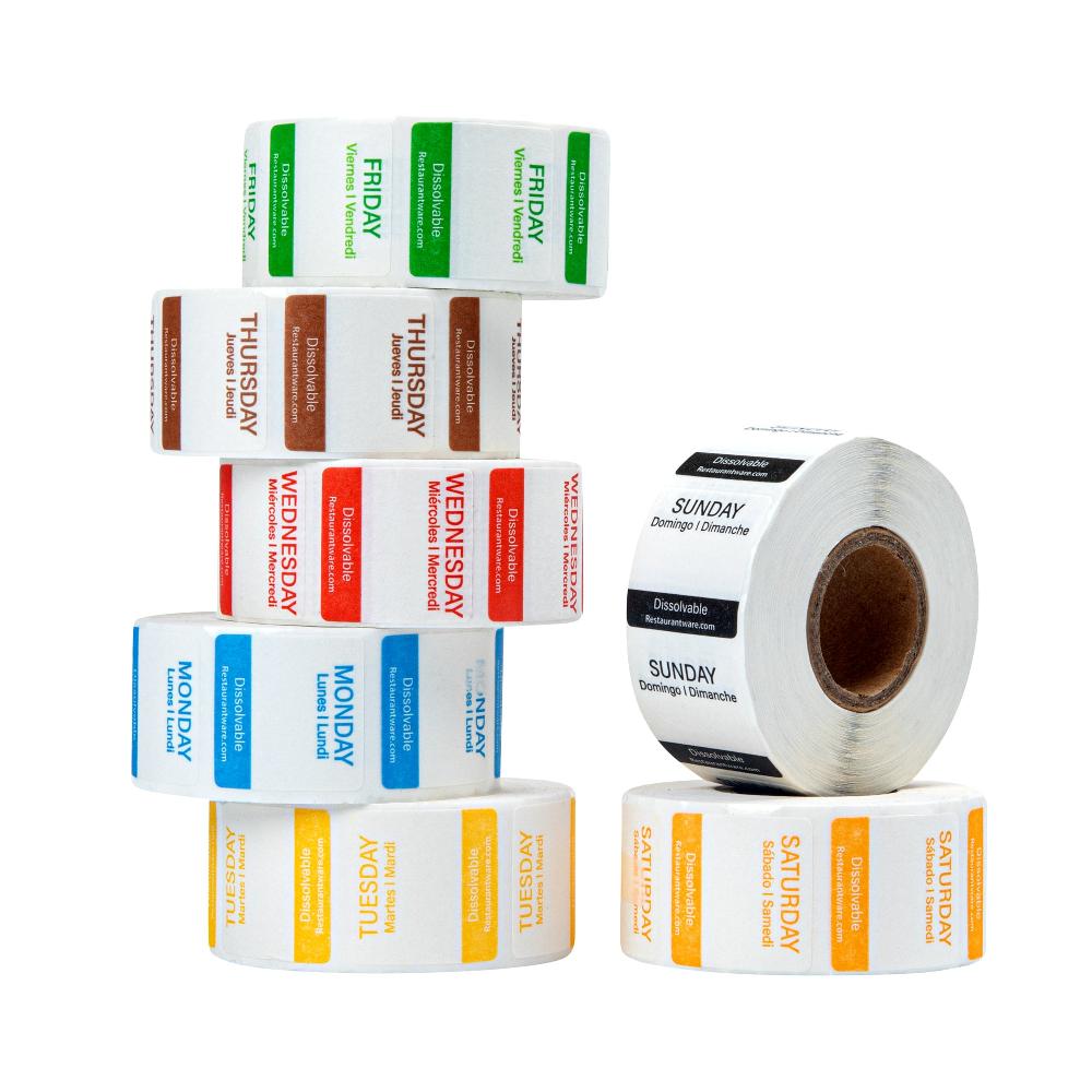 restaurantware RW Smart 7-Day Weekly Food Rotation Label - Dissolvable Trilingual - 1" x 1" - 3500 labels