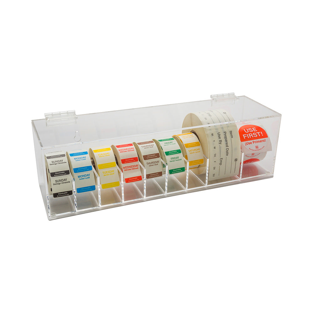 restaurantware RW Smart Clear Acrylic Label Dispenser - 9 Slots with Lid - 15" x 3 1/4" x 3 1/2" - 1 count box