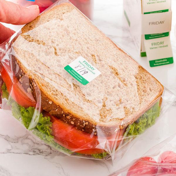 Restaurantware RW Smart Green Paper Weekly Friday Food Rotation Label - Dissolvable Trilingual - 1" X 1" - 500 Count Roll