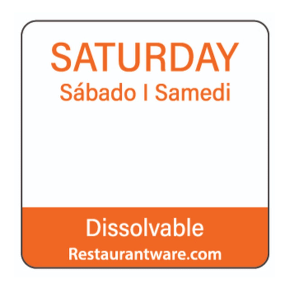 restaurantware RW Smart Orange Paper Weekly Saturday Food Rotation Label - Dissolvable Trilingual - 1" x 1" - 500 count roll