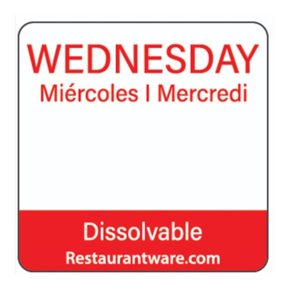 restaurantware RW Smart Red Paper Weekly Wednesday Food Rotation Label - Dissolvable Trilingual - 1" x 1" - 500 count roll