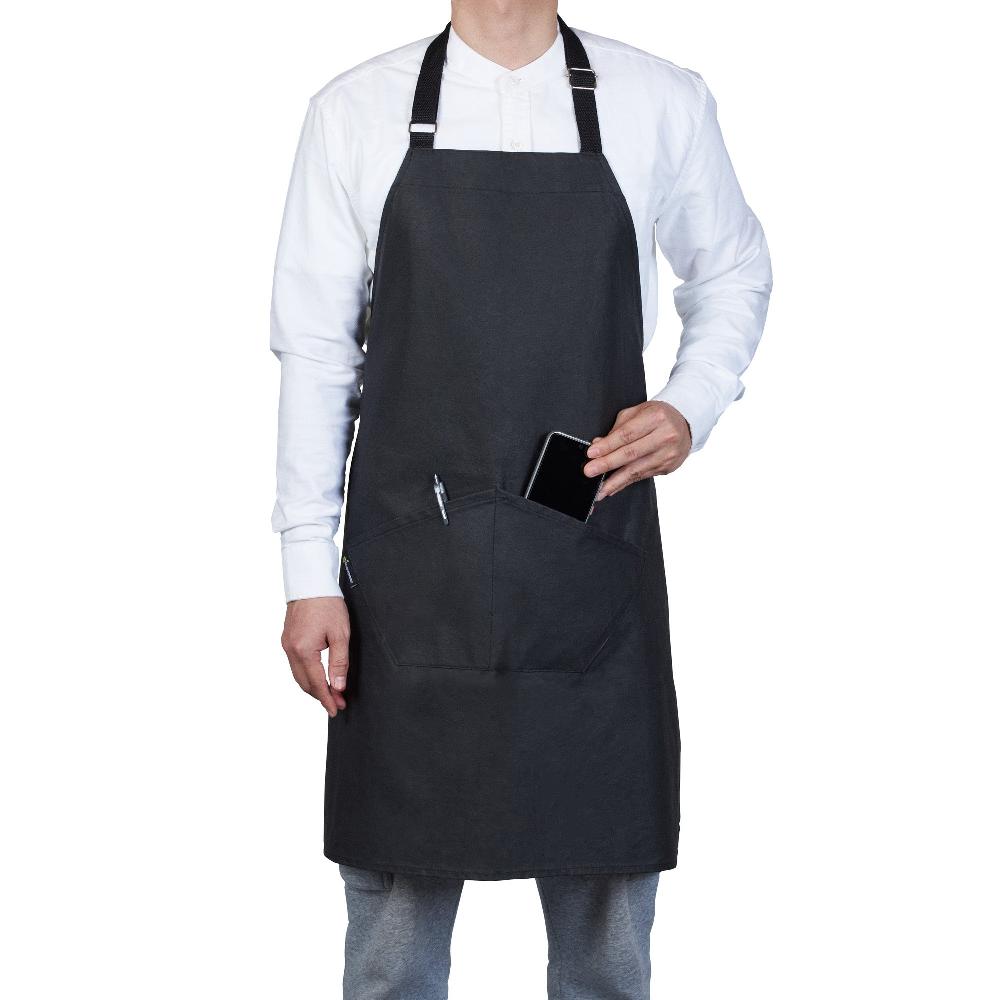 restaurantware RW Threads Black Cotton Cooking Apron - Flame Retardant - 32" x 26" - 1 count box