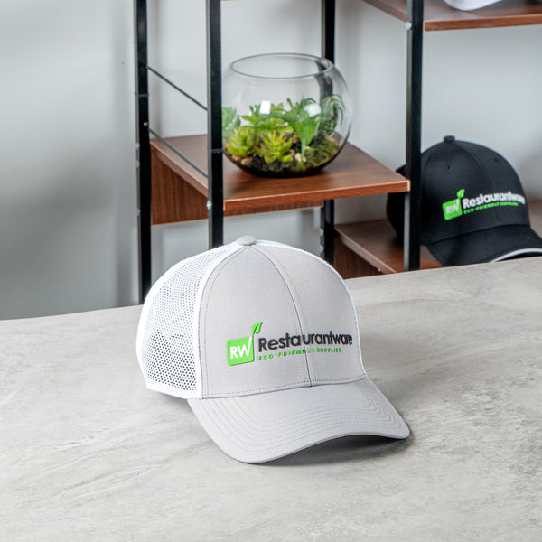 Restaurantware RW Threads Gray And White Trucker Snapback Hat - 1 Count Box