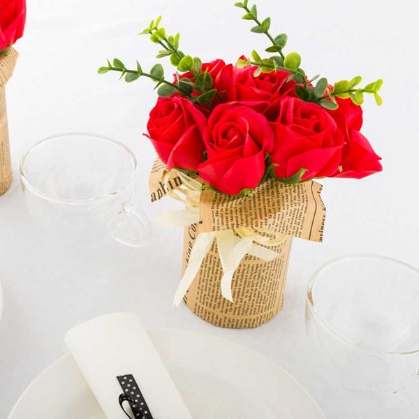 Restaurantware Sapone Del Fiore Round Red Plastic Roses In Plastic Pot - 7 Blooms - 4" X 4" X 8 3/4" - 12 Count Box