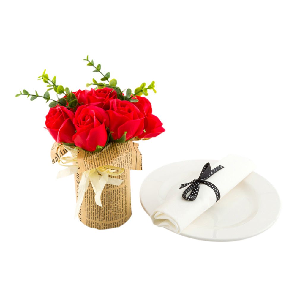 restaurantware Sapone del Fiore Round Red Plastic Roses in Plastic Pot - 7 Blooms - 4" x 4" x 8 3/4" - 12 count box