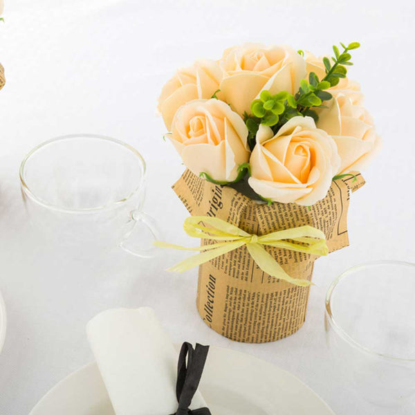 Restaurantware Sapone Del Fiore Round Yellow Plastic Roses In Plastic Pot - 7 Blooms - 4" X 4" X 8 3/4" - 12 Count Box