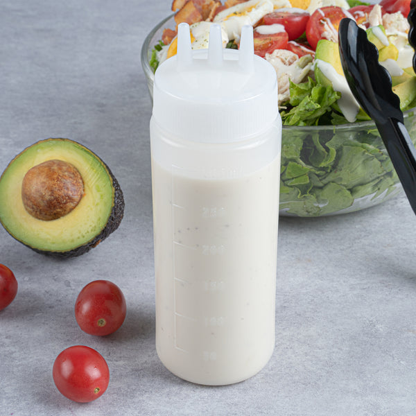 Restaurantware Sauce Tek 12 Oz Clear Plastic All-Purpose Squeeze Bottle - With Triple Dispersion Tip - 6 Count Box