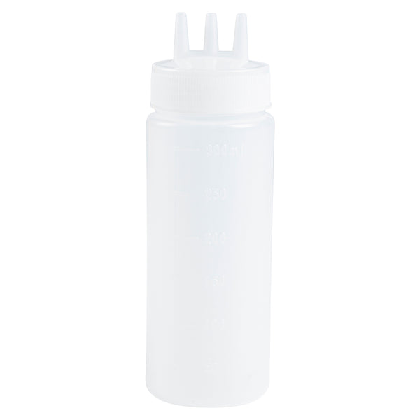 Restaurantware Sauce Tek 12 Oz Clear Plastic All-Purpose Squeeze Bottle - With Triple Dispersion Tip - 6 Count Box