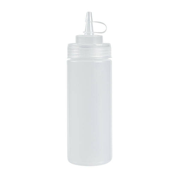 Restaurantware Sauce Tek 12 Oz Clear Plastic Squeeze Bottle - With Cap Wide Mouth - 2 1/4" X 2 1/4" X 7 3/4" - 1 Count Box