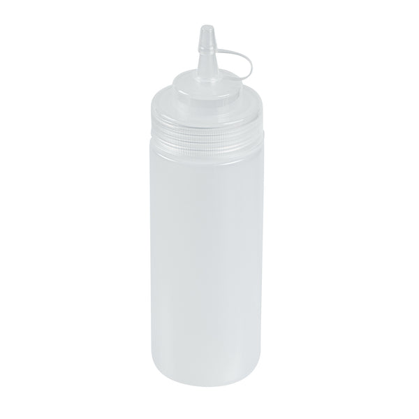 Restaurantware Sauce Tek 12 Oz Clear Plastic Squeeze Bottle - With Cap Wide Mouth - 2 1/4" X 2 1/4" X 7 3/4" - 1 Count Box