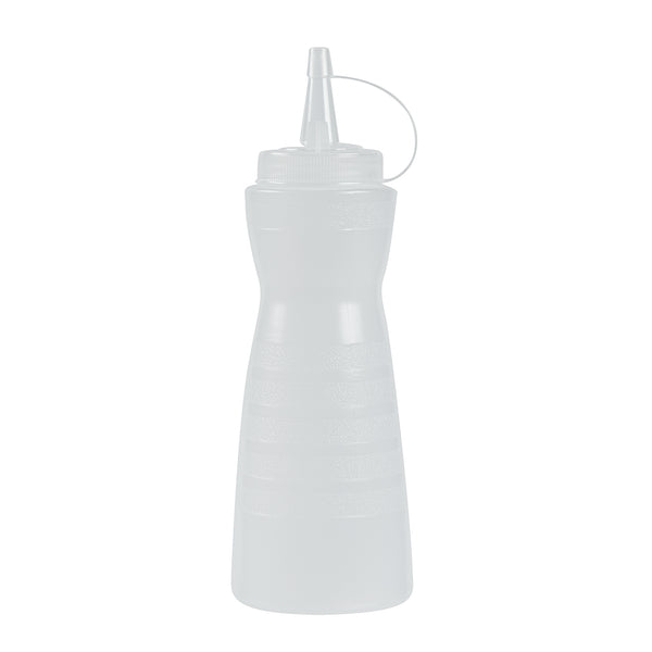 Restaurantware Sauce Tek 12 Oz Clear Plastic Squeeze Bottle - With Cap - 2 1/4" X 2 1/4" X 7 3/4" - 1 Count Box