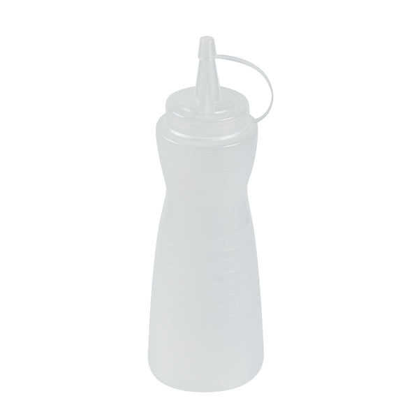 Restaurantware Sauce Tek 12 Oz Clear Plastic Squeeze Bottle - With Cap - 2 1/4" X 2 1/4" X 7 3/4" - 1 Count Box